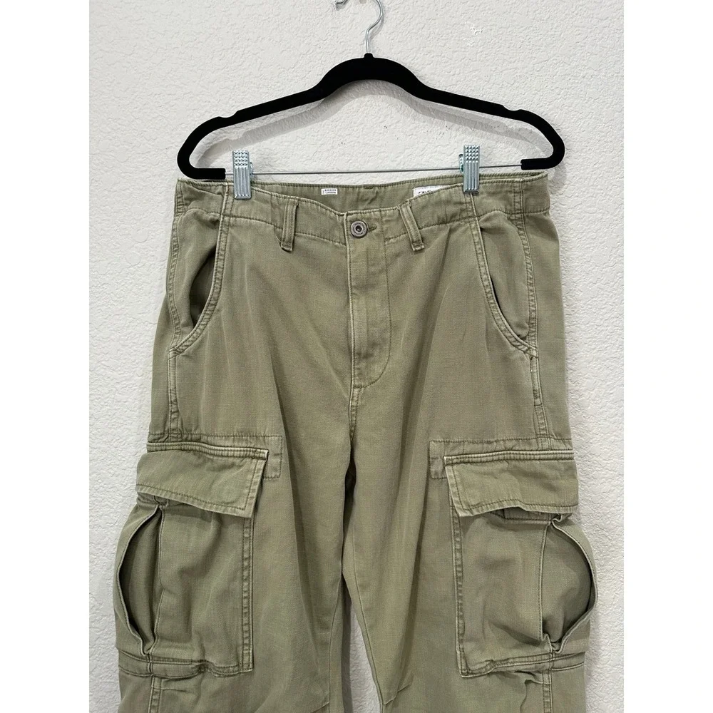 Zara Women Olive Green Cargo Pants Utility Multi Pocket Drawstring Hem Size 6